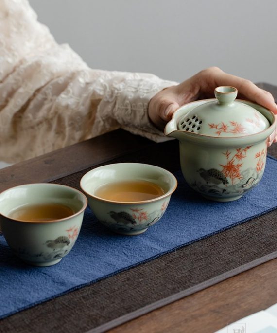 Mysterious gifts Portable Handmade Ru Kiln Ceramic Tea Set