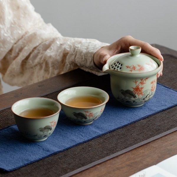 Mysterious gifts Portable Handmade Ru Kiln Ceramic Tea Set