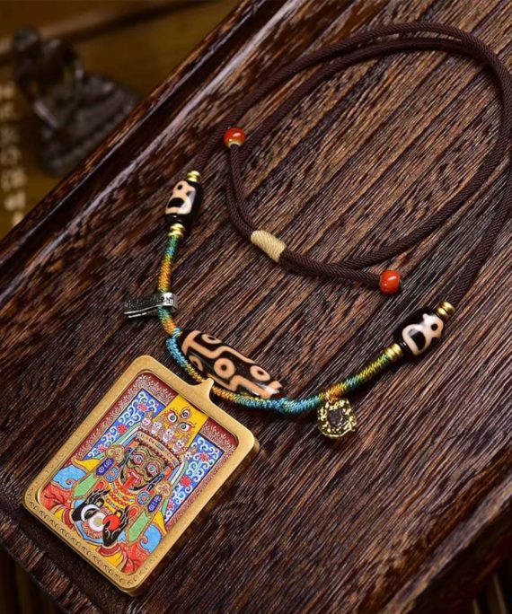 Handcrafted Tibetan Zakiram Thangka Pendant Necklace