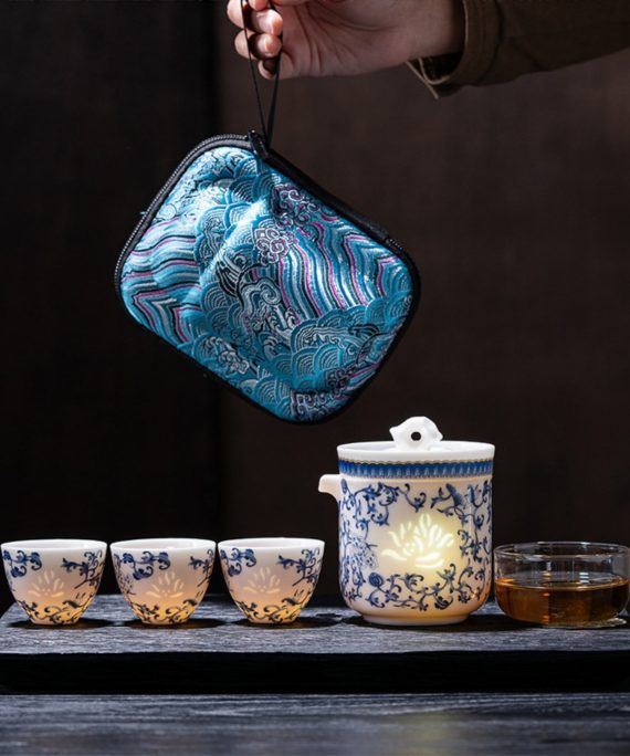 Blue and White Pattern Linglong Nephrite Porcelain Tea Set