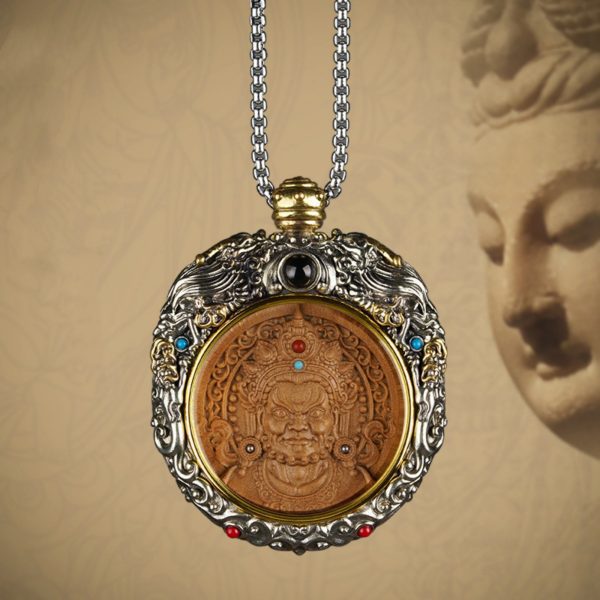 Mysterious gifts Hand-Carved White Copper and Tibetan Silver Sandalwood Buddhist Pendant