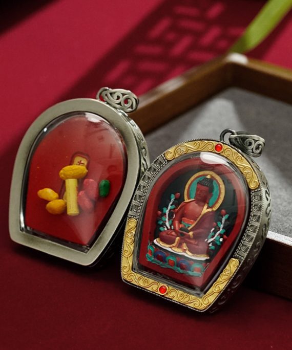 Mysterious gifts Hand-Painted Thangka Copper Buddha Pendant Necklace (Gawu Box)