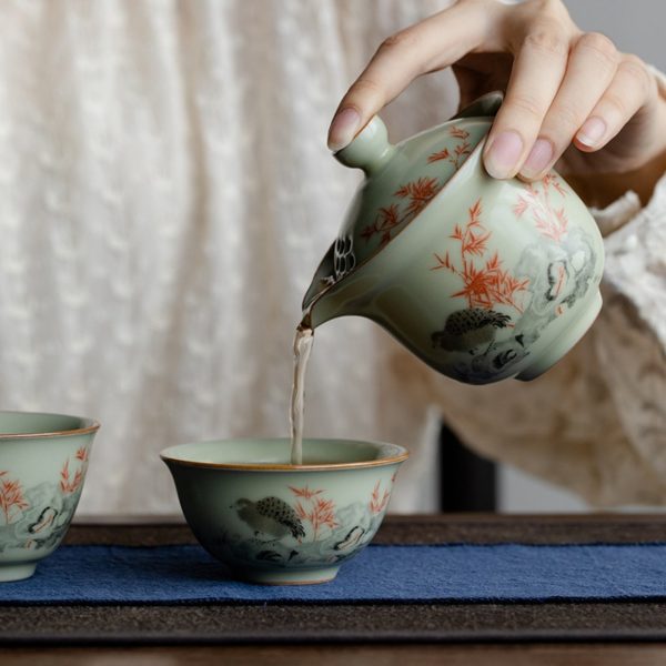 Mysterious gifts Portable Handmade Ru Kiln Ceramic Tea Set