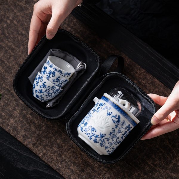Blue and White Pattern Linglong Nephrite Porcelain Tea Set