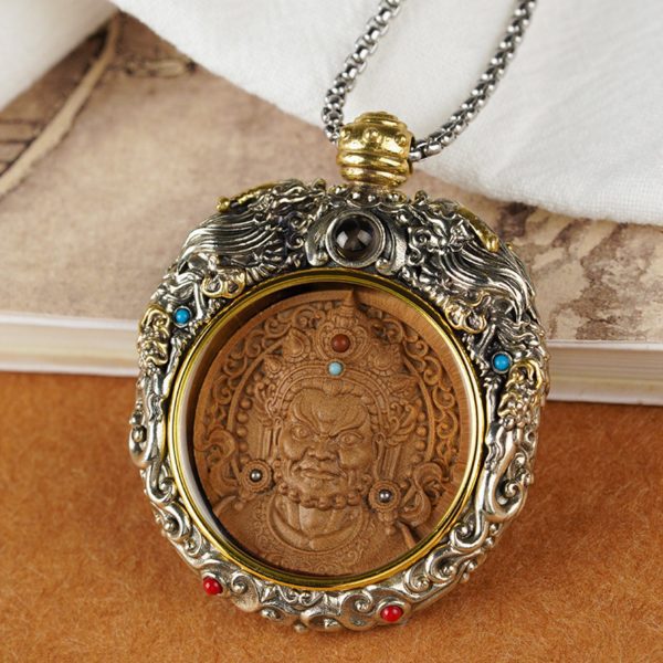 Mysterious gifts Hand-Carved White Copper and Tibetan Silver Sandalwood Buddhist Pendant