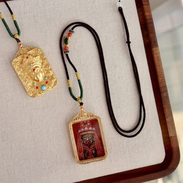 Tibetan Double-Sided Zakiram & Green Tara Thangka Pendant Necklace