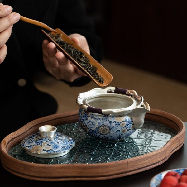 Mysterious gifts Handmade Floral Silver-Plated Ceramic Tea Set