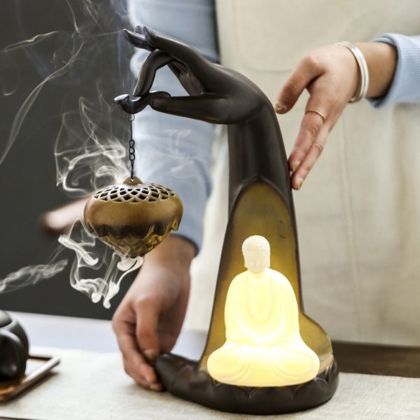 Mysterious gifts Buddha Hand Touching Flower Ceramic Backflow Incense Burner