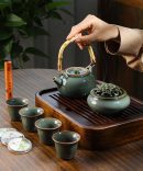 Mysterious gifts Crackle Glaze Handmade Tea Set & Incense Ritual Kit
