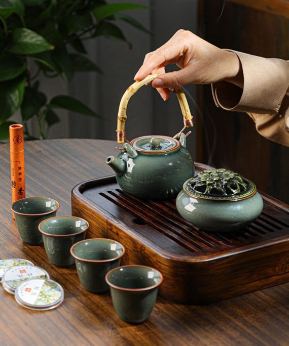 Mysterious gifts Crackle Glaze Handmade Tea Set & Incense Ritual Kit