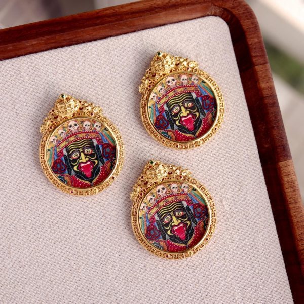 Tibetan Hand-Painted Zakiram Thangka Pendant Necklace with Silver & Mother-of-Pearl