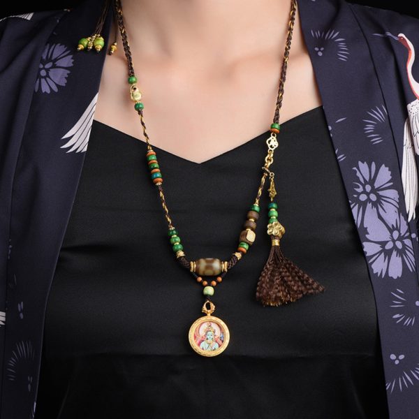 Mysterious gifts Handcrafted Green Tara Thangka Necklace