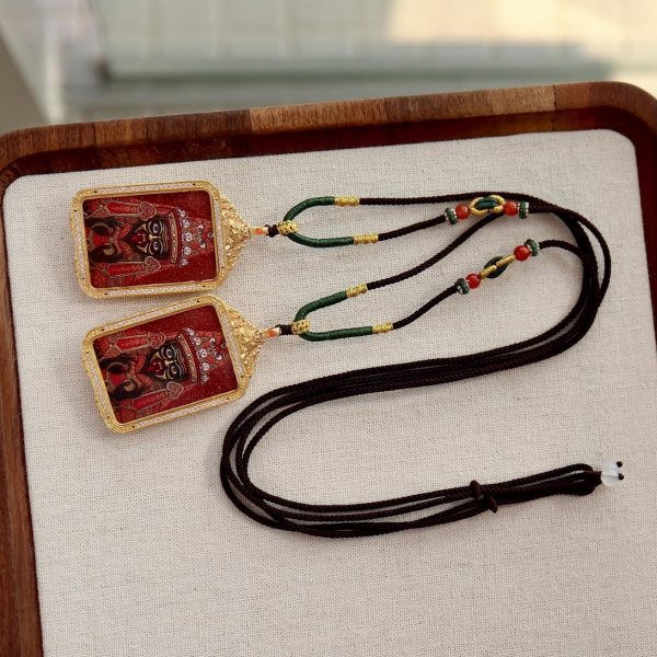 Tibetan Double-Sided Zakiram & Green Tara Thangka Pendant Necklace