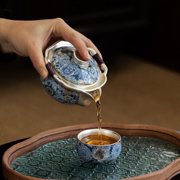 Mysterious gifts Handmade Floral Silver-Plated Ceramic Tea Set