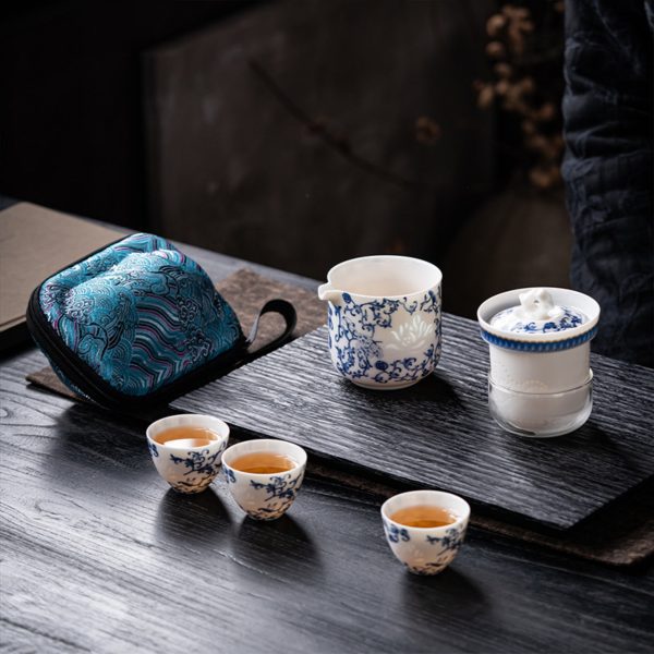 Blue and White Pattern Linglong Nephrite Porcelain Tea Set