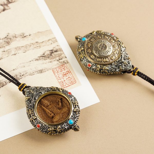 Mysterious gifts Hand-Carved White Brass and Tibetan Silver Buddha Pendant Necklace with Sandalwood
