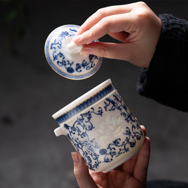 Blue and White Pattern Linglong Nephrite Porcelain Tea Set