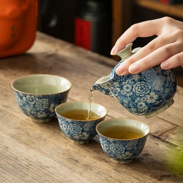 Mysterious gifts Ice Crack Blue and White Porcelain Handmade Tea Set