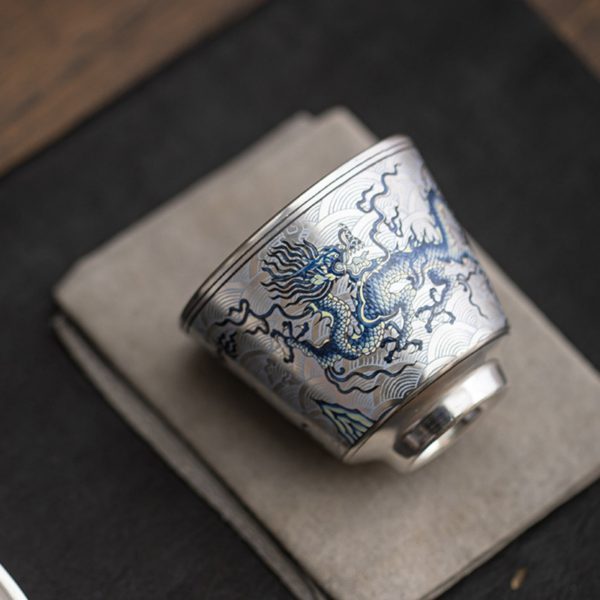 Mysterious gifts Handcrafted Silver-Plated Chinese Dragon Ceramic Cup