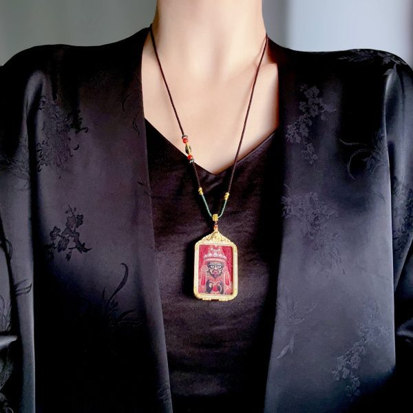 Tibetan Double-Sided Zakiram & Green Tara Thangka Pendant Necklace