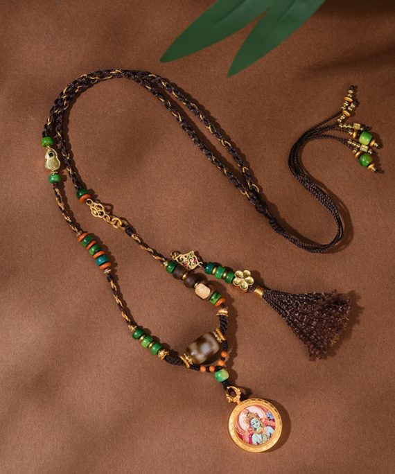 Mysterious gifts Handcrafted Green Tara Thangka Necklace