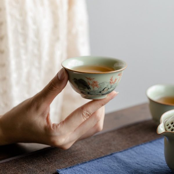 Mysterious gifts Portable Handmade Ru Kiln Ceramic Tea Set