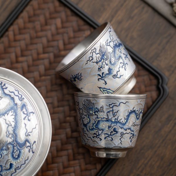 Mysterious gifts Handcrafted Silver-Plated Chinese Dragon Ceramic Cup