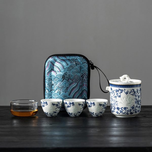 Blue and White Pattern Linglong Nephrite Porcelain Tea Set