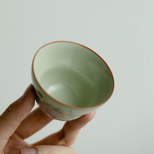 Mysterious gifts Ru Kiln Flower and Bird Pattern Handmade Ceramic Cup