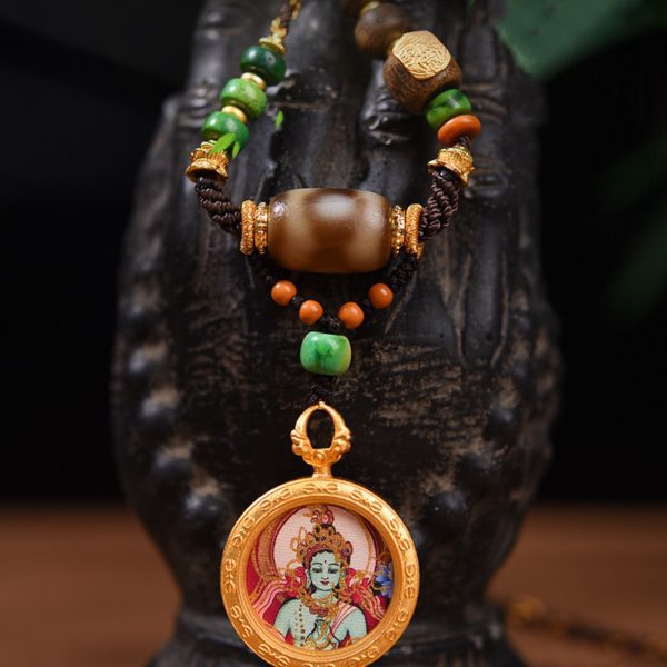 Mysterious gifts Handcrafted Green Tara Thangka Necklace
