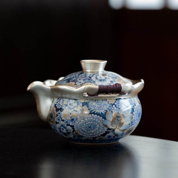 Mysterious gifts Handmade Floral Silver-Plated Ceramic Tea Set