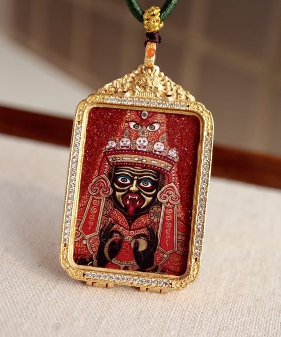 Tibetan Double-Sided Zakiram & Green Tara Thangka Pendant Necklace