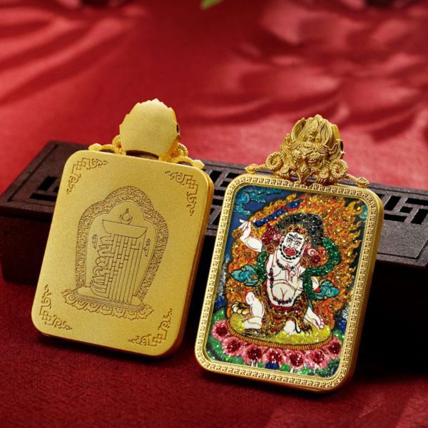 Mysterious gifts Handcrafted Colored Sand Brass Thangka Buddha Pendant Necklace