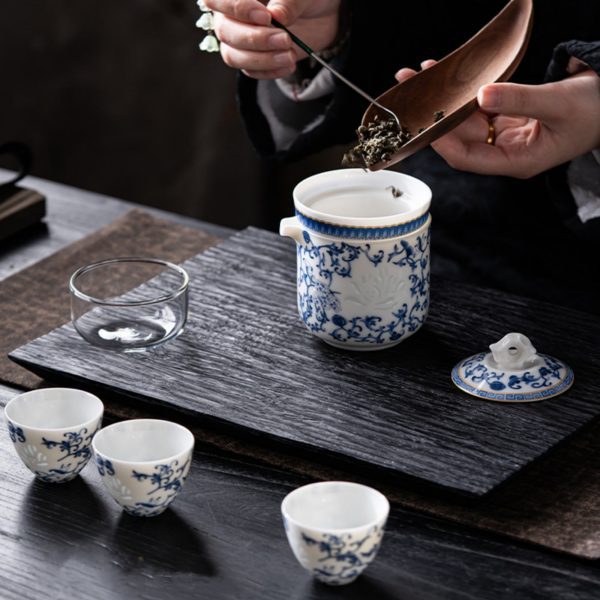 Blue and White Pattern Linglong Nephrite Porcelain Tea Set