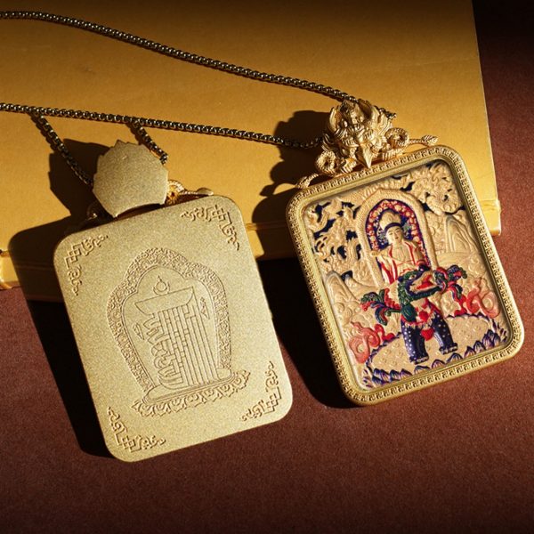 Mysterious gifts Hand-Carved Three-Dimensional Tibetan Thangka Buddha Pendant Necklace
