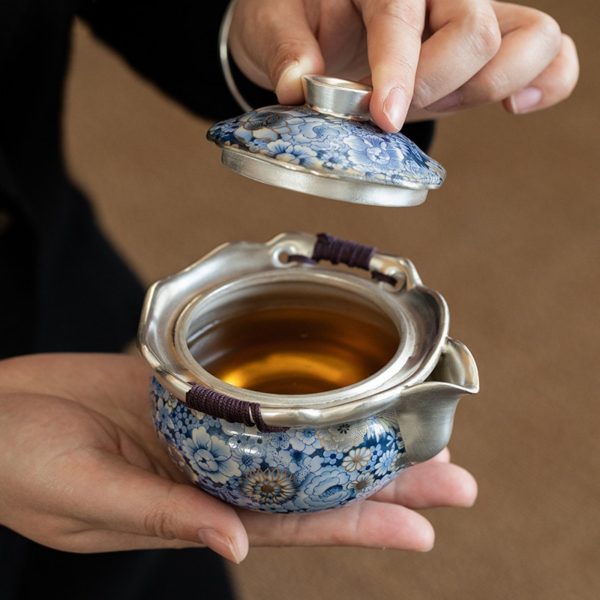Mysterious gifts Handmade Floral Silver-Plated Ceramic Tea Set