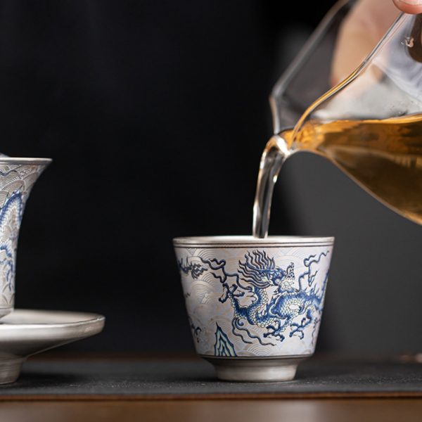 Mysterious gifts Handcrafted Silver-Plated Chinese Dragon Ceramic Cup