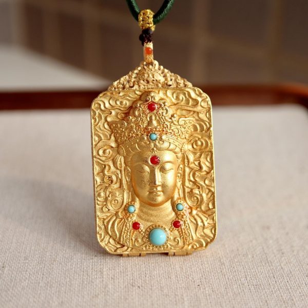 Tibetan Double-Sided Zakiram & Green Tara Thangka Pendant Necklace
