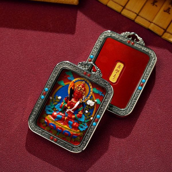 Mysterious gifts Hand-Painted White Copper Tibetan Buddhist Pendant Necklace with Cinnabar