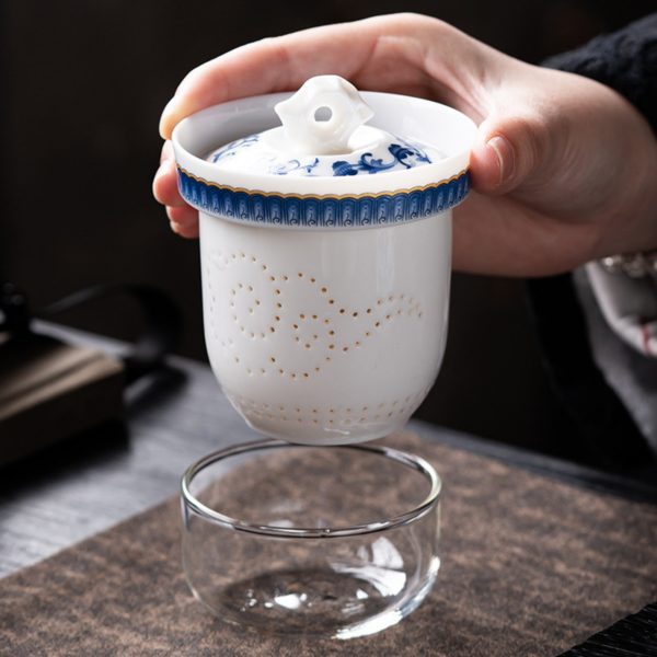 Blue and White Pattern Linglong Nephrite Porcelain Tea Set