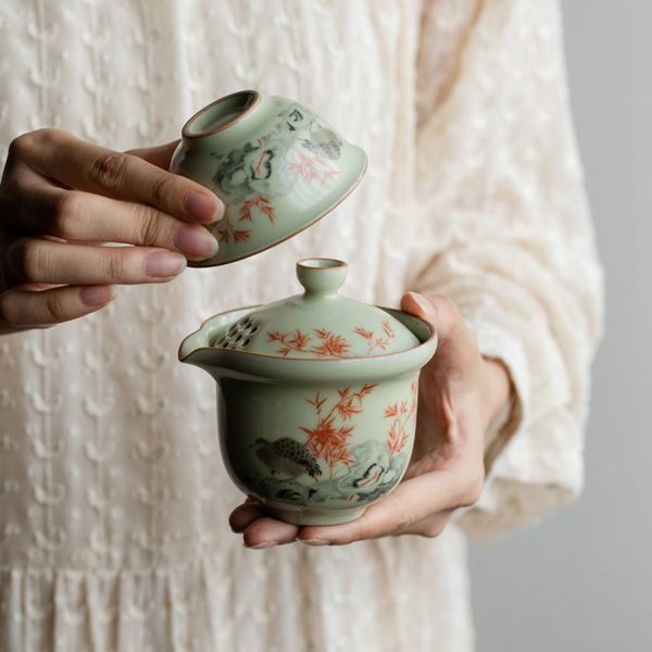 Mysterious gifts Portable Handmade Ru Kiln Ceramic Tea Set