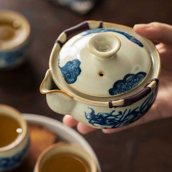Mysterious gifts Ru Kiln Blue and White Porcelain Dragon Pattern Tea Set