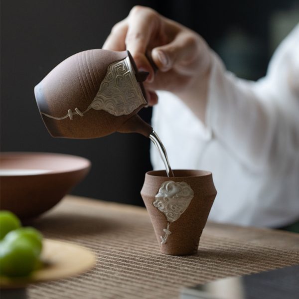 Mysterious gifts Taotie and Auspicious Clouds Handcrafted Ceramic Tea Set