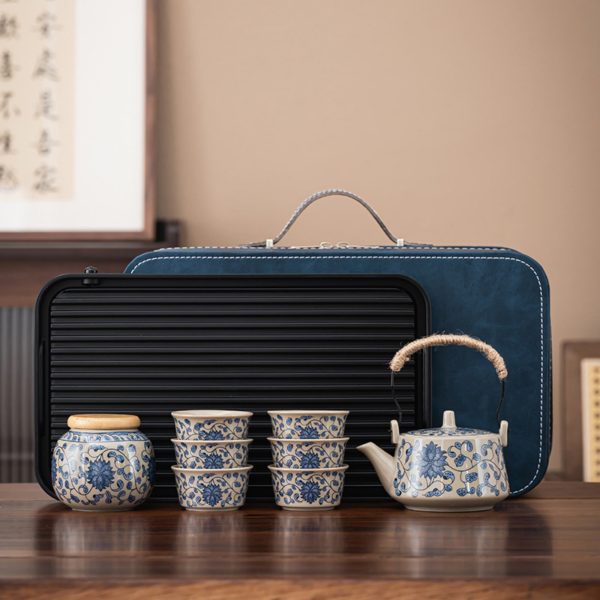 Blue and White Porcelain Flower Tea Set