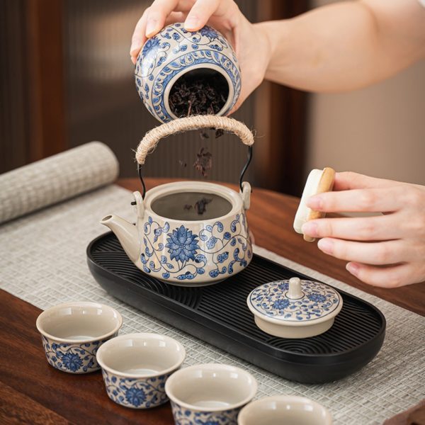 Blue and White Porcelain Flower Tea Set