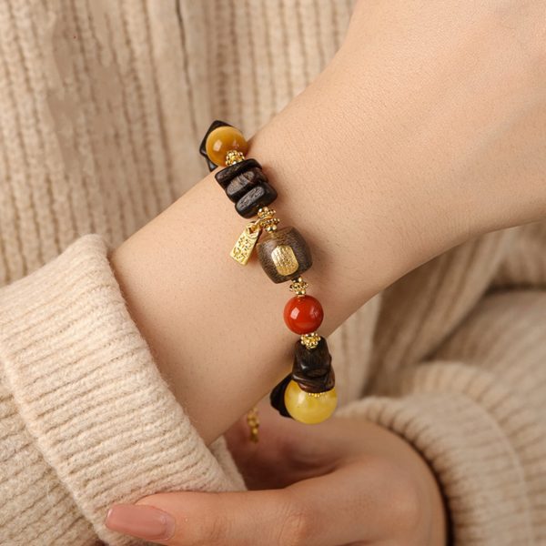 Dragon’s Breath Free-Form Agarwood & Agate Mala Bracelet