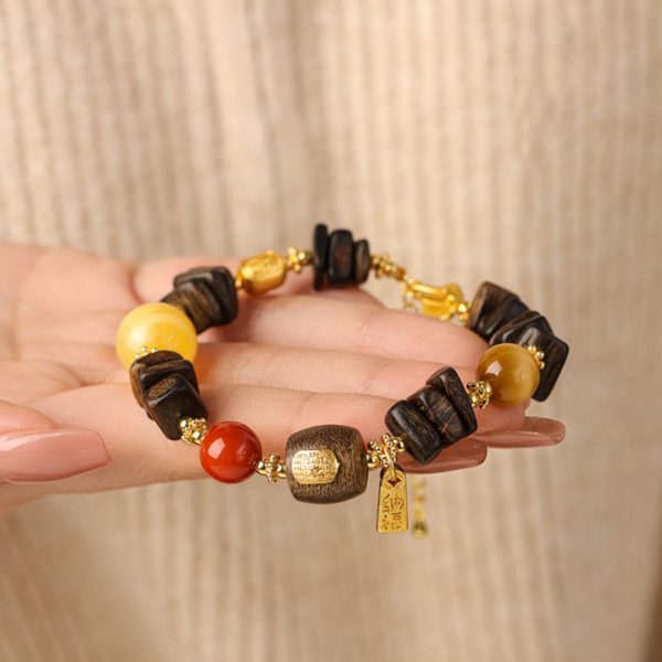 Dragon’s Breath Free-Form Agarwood & Agate Mala Bracelet