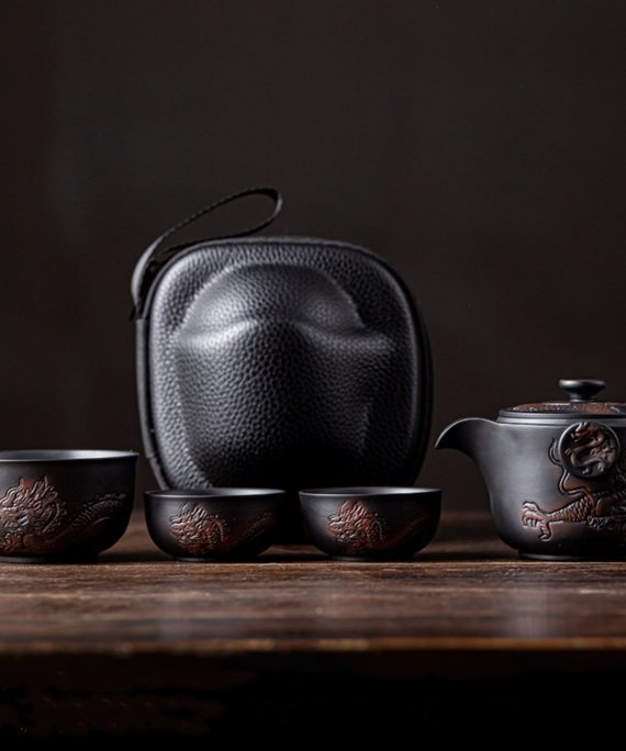 Eastern Dragon Pattern Purple Pottery Tea Set