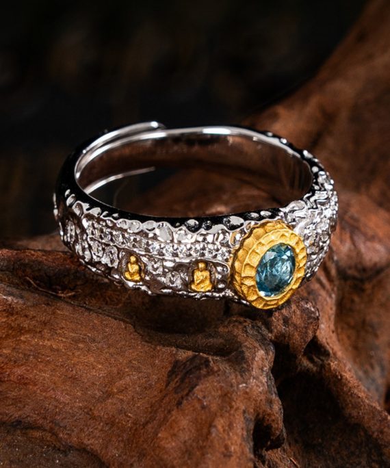 Gemstone Stupa Sterling Silver Tibetan Buddhist Ring