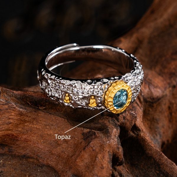 Gemstone Stupa Sterling Silver Tibetan Buddhist Ring